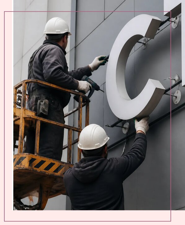 Монтаж объемных букв для наружной рекламы и вывесок в Оренбурге